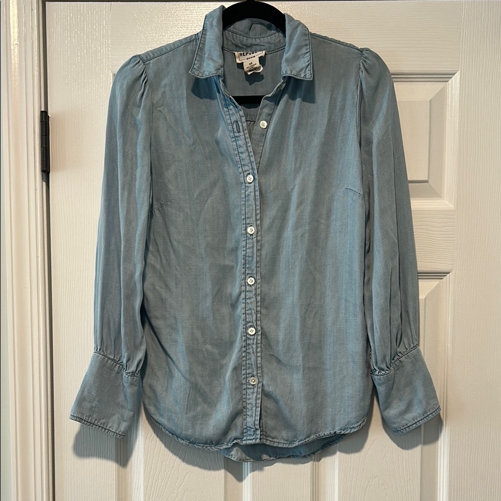 For the Republic Denim Casual Button Down Shirt